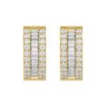 LADIES HOOP EARRINGS 3/8CT ROUND/BAGUETTE DIAMOND 14K YELLOW GOLD