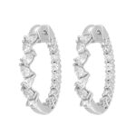 LADIES HOOP EARRINGS 4 3/4CT PEAR/ROUND DIAMOND 14K WHITE GOLD