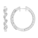 LADIES HOOP EARRINGS 4 3/4CT PEAR/ROUND DIAMOND 14K WHITE GOLD - Image 2
