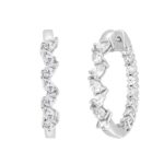 LADIES HOOP EARRINGS 4 3/4CT PEAR/ROUND DIAMOND 14K WHITE GOLD - Image 3