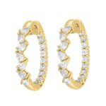 LADIES HOOP EARRINGS 4 3/4CT PEAR/ROUND DIAMOND 14K YELLOW GOLD