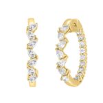 LADIES HOOP EARRINGS 4 3/4CT PEAR/ROUND DIAMOND 14K YELLOW GOLD - Image 3