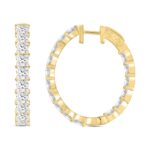 LADIES HOOP EARRINGS 7CT PRINCESS DIAMOND 14K YELLOW GOLD - Image 2