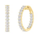 LADIES HOOP EARRINGS 7CT PRINCESS DIAMOND 14K YELLOW GOLD - Image 3