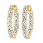 LADIES HOOP EARRINGS 9CT ROUND DIAMOND 14K YELLOW GOLD