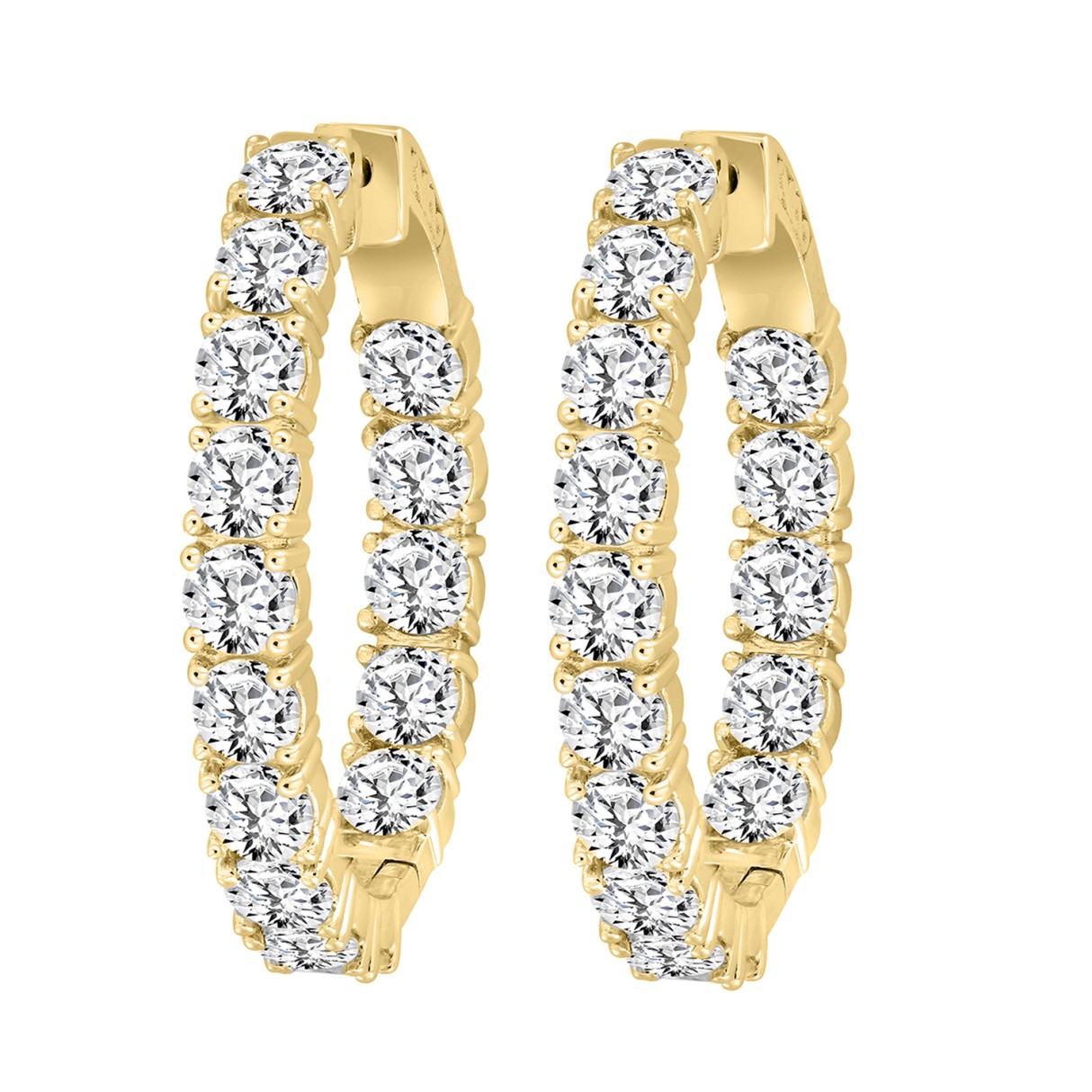 LADIES HOOP EARRINGS 9CT ROUND DIAMOND 14K YELLOW GOLD - Image 1