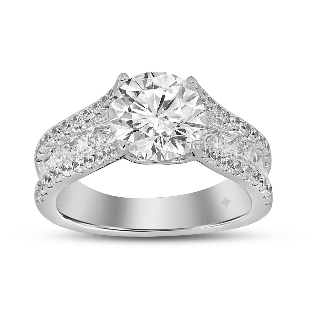 LADIES RING 3 1/2CT ROUND DIAMOND 14K WHITE GOLD (CENTER STONE ROUND DIAMOND 2CT ) - Image 1
