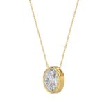 LADIES SOLITAIRE PENDANT 1CT OVAL DIAMOND 14K YELLOW GOLD WITH CHAIN - Image 3