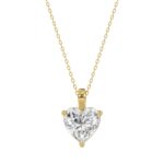 LADIES SOLITAIRE PENDANT WITH CHAIN 1 1/2CT HEART DIAMOND 14K YELLOW GOLD