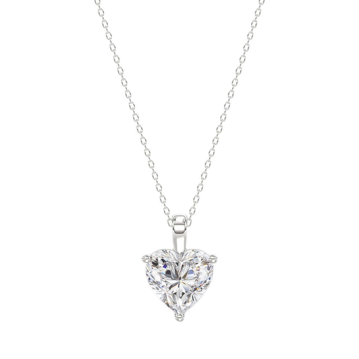 LADIES SOLITAIRE PENDANT WITH CHAIN 1/2CT HEART DIAMOND 14K WHITE GOLD - Image 1