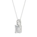 LADIES SOLITAIRE PENDANT WITH CHAIN 2CT EMERALD DIAMOND 14K WHITE GOLD - Image 3