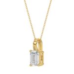 LADIES SOLITAIRE PENDANT WITH CHAIN 2CT EMERALD DIAMOND 14K YELLOW GOLD - Image 3