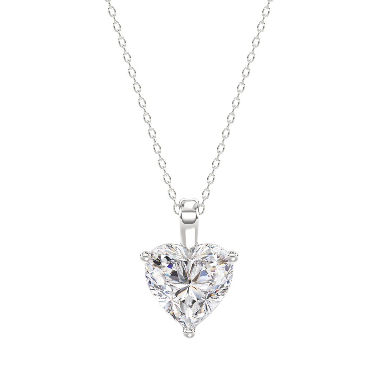 LADIES SOLITAIRE PENDANT WITH CHAIN 2CT HEART DIAMOND 14K WHITE GOLD - Image 1