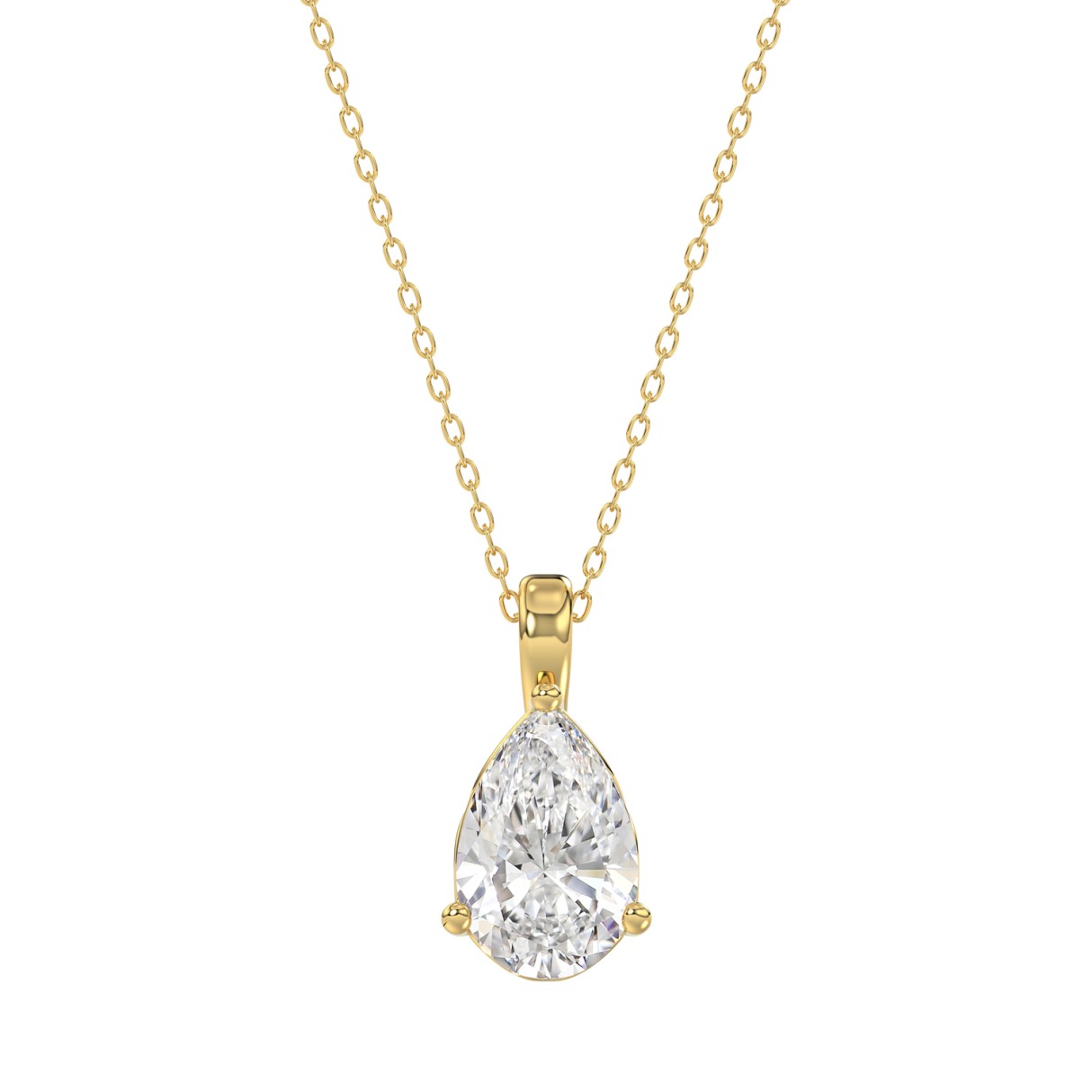 LADIES SOLITAIRE PENDANT WITH CHAIN 2CT PEAR DIAMOND 14K YELLOW GOLD - Image 1