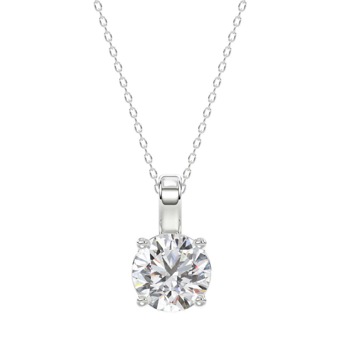 LADIES SOLITAIRE PENDANT WITH CHAIN 2CT ROUND DIAMOND 14K WHITE GOLD - Image 1