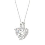 LADIES SOLITAIRE PENDANT WITH CHAIN 3CT HEART DIAMOND 14K WHITE GOLD - Image 3