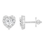 LADIES STUD EARRINGS 3CT HEART/ROUND DIAMOND 14K WHITE GOLD (CENTER STONE HEART DIAMOND 2CT ) - Image 2