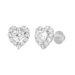 LADIES STUD EARRINGS 3CT HEART/ROUND DIAMOND 14K WHITE GOLD (CENTER STONE HEART DIAMOND 2CT ) - Image 3
