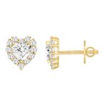 LADIES STUD EARRINGS 3CT HEART/ROUND DIAMOND 14K YELLOW GOLD (CENTER STONE HEART DIAMOND 2CT ) - Image 2