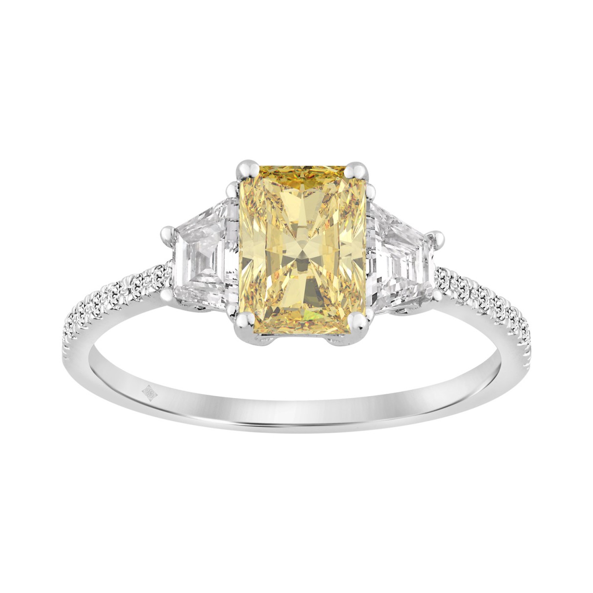 1 1/2CT Elegance Ring 14k Round/Radiant/Trapezoid Diamond White Gold 1.00CT Yellow Radiant Center stone (Color F-G -Clarity VS1/VS2) - Image 1
