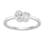 1/2CT White Gold 10K Collection Linked Hearts & Two-Stone Oval/Emerald Diamond Ring for Women (Color F-G -Clarity VS1/VS2)