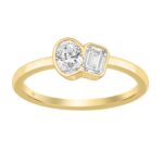 1/2CT Yellow Gold 10K Collection Linked Hearts & Two-Stone Oval/Emerald Diamond Ring for Women (Color F-G -Clarity VS1/VS2)