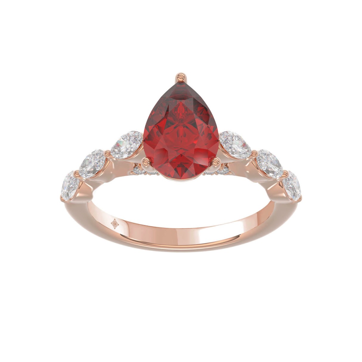 14K ROSE GOLD 3.00CT ROUND/RUBY PEAR/MARQUISE DIAMOND LADUES RING (CENTER STONE PEAR RUBY DIAMOND 2 1/4CT) - Image 1