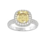 14K WHITE GOLD  4.00CT ROUND/YELLOW CUSHION DIAMOND LADIES RING (CENTER STONE CUSHION YELLOW DIAMOND 3.00CT)