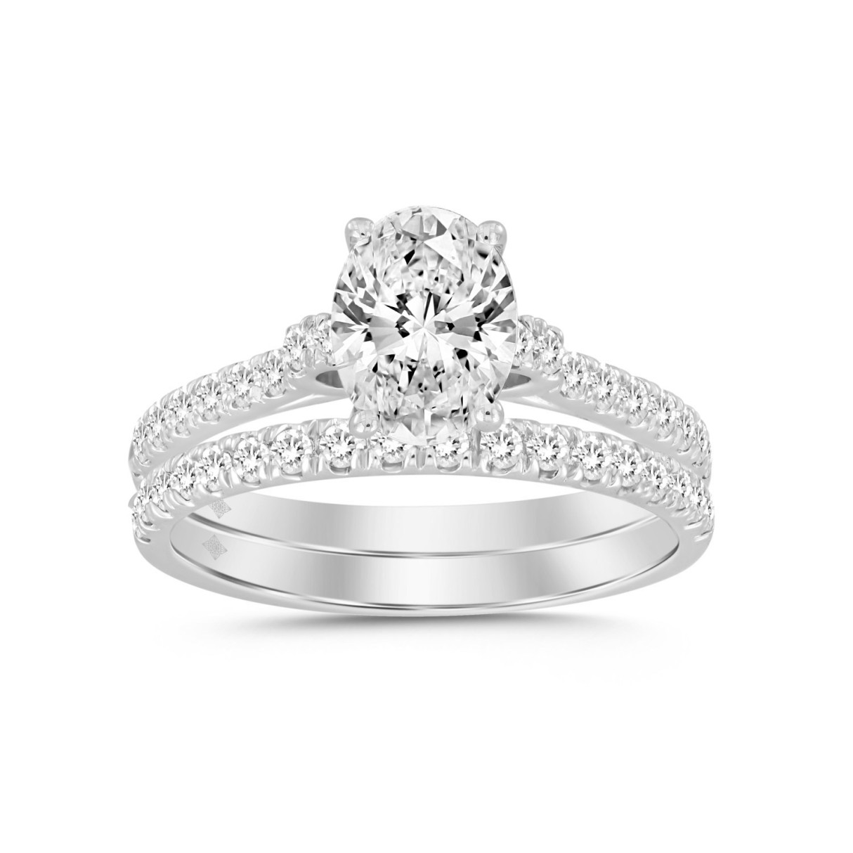 14K WHITE GOLD 1 1/2CT ROUND/OVAL DIAMOND LADIES BRIDAL SET (CENTER STONE OVAL DIAMOND 1CT) - Image 1