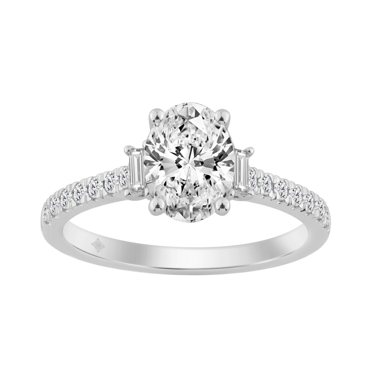 14K WHITE GOLD 1 1/2CT ROUND/OVAL/BAGUETTE DIAMOND LADIES RING (CENTER STONE OVAL DIAMOND 1 1/4CT) - Image 1