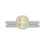 14K WHITE GOLD 1 1/2CT YELLOW CUSHION/ROUND DIAMOND LADIES BRIDAL SET (CENTER STONE YELLOW CUSHION  DIAMOND 1/10CT) - Image 5
