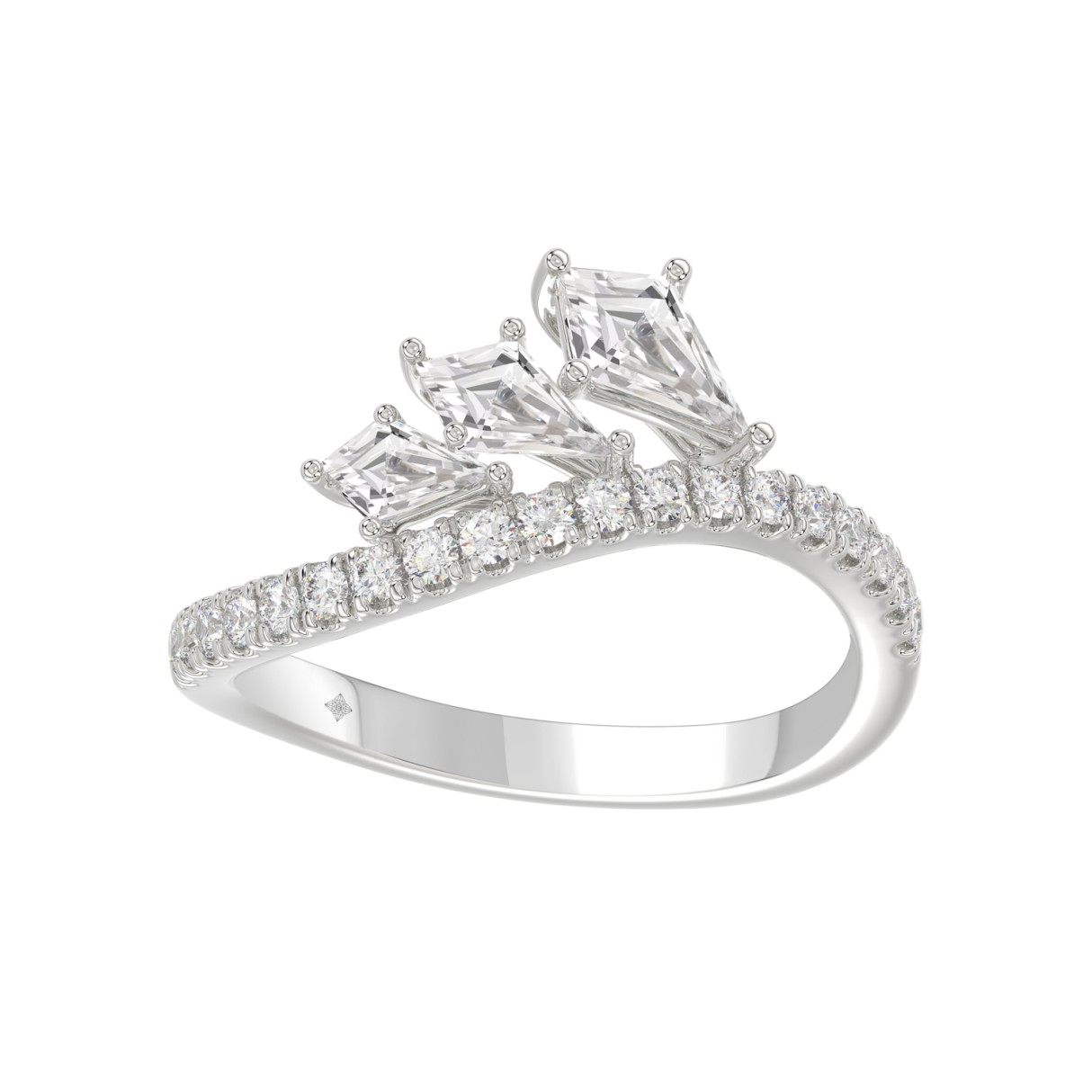 14K WHITE GOLD 1 1/4CT ROUND/KITE STEP CUT DIAMOND LADIES RING - Image 1