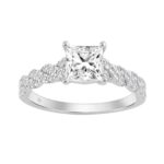 14K WHITE GOLD 1 1/4CT ROUND/PRINCESS DIAMOND LADIES BRIDAL RING (CENTER STONE PRINCESS DIAMOND 1CT)
