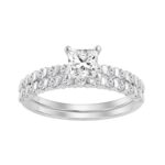 14K WHITE GOLD 1 1/4CT ROUND/PRINCESS DIAMOND LADIES BRIDAL SET (CENTER STONE PRINCESS DIAMOND 3/4CT)
