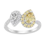 14K WHITE GOLD 1 1/4CT ROUND/YELLOW PEAR DIAMOND LADIES RING