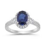 14K WHITE GOLD 1 5/8CT ROUND/BLUE SAPPHIRE OVAL DIAMOND LADIES RING (CENTER STONE BLUE SAPPHIRE OVAL DIAMOND 1CT)