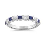14K White Gold 1.00 CT Emerald Blue Sapphire & White Diamond Alternating Band Ring