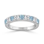 14K White Gold 1.00 CT Round Blue & White Diamond Alternating Band Ring