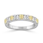 14K White Gold 1.00 CT Round Yellow & White Diamond Alternating Band Ring