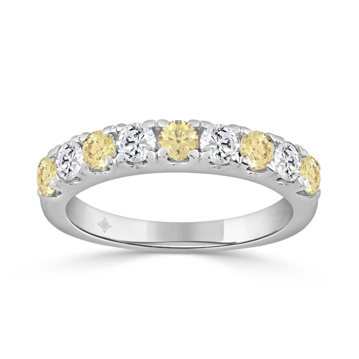 14K White Gold 1.00 CT Round Yellow & White Diamond Alternating Band Ring - Image 1