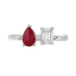 14K WHITE GOLD 1.00CT EMERALD/PEAR RUBY DIAMOND LADIES RING - Image 2