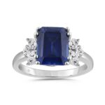 14K WHITE GOLD 1.00CT ROUND/BLUE SAPPHIRE EMERALD/MARQUISE DIAMOND LADIES RING