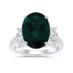 14K WHITE GOLD 1.00CT ROUND/GREEN OVAL/MARQUISE DIAMOND LADIES RING