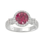 14K WHITE GOLD 2 1/2CT ROUND/BAGUETTE DIAMOND LADIES RING (CENTER STONE ROUND RUBY DIAMOND 2CT)