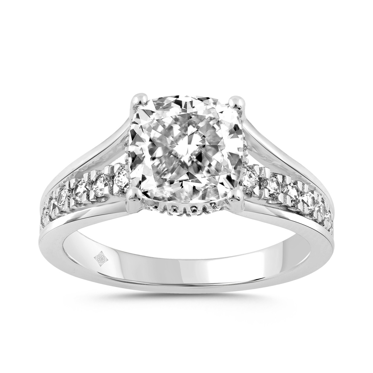 14K WHITE GOLD 2 1/2CT ROUND/CUSHION DIAMOND LADIES RING (CENTER STONE CUSHION DIAMOND 2CT) - Image 1