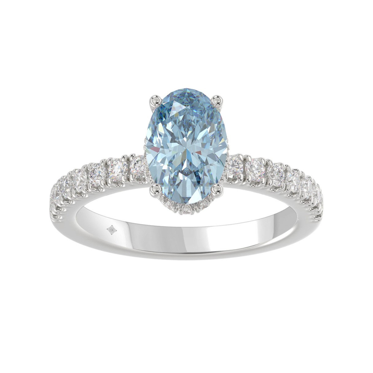 14K WHITE GOLD 2 1/2CT ROUND/OVAL DIAMOND LADIES RING (CENTER STONE BLUE OVAL DIAMOND 2CT) - Image 1
