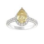14K WHITE GOLD 2 1/2CT ROUND/PEAR DIMAOND LADIES RING (CENTER STONE PEAR YELLOW DIAMOND 2.00CT)