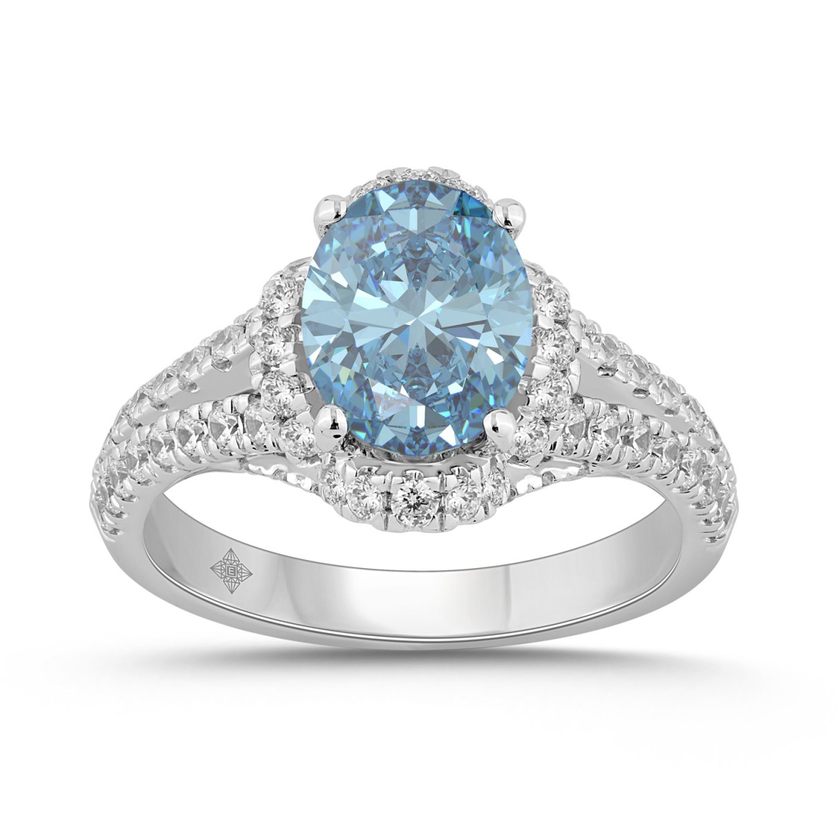 14K WHITE GOLD 2 3/4CT ROUND/OVAL DIAMOND LADIES RING (CENTER STONE BLUE OVAL DIAMOND 2CT) - Image 1