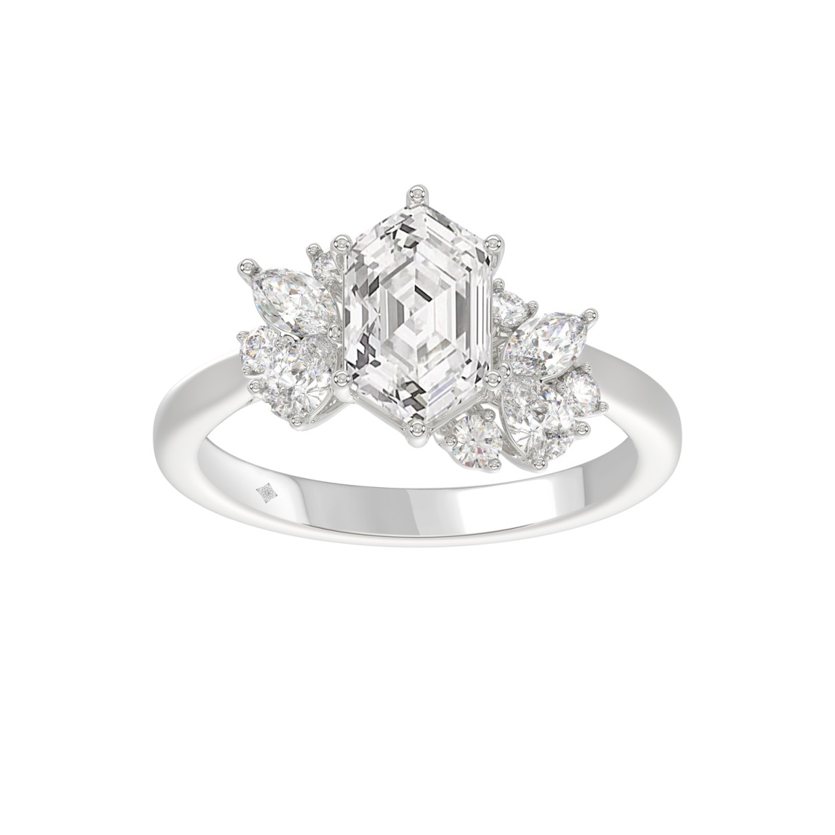 14K WHITE GOLD 2.00CT ROUND/MARQUISE/PEAR/LONG HEXAGON STEP CUT LADIES RING - Image 1