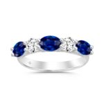 14K WHITE GOLD 2.00CT ROUND/OVAL BLUE SAPPHIRE DIAMOND LADIES BAND